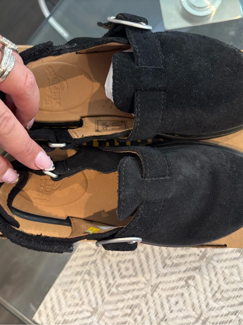 Dr. Martens Kids Black Suede Mary Jane Strap Shoes